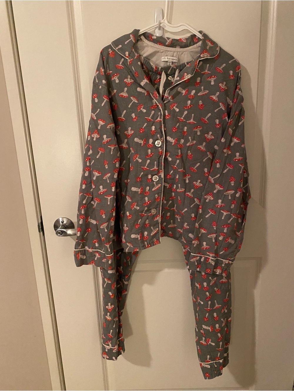 PJ Salvage Gray Pajama Set with Red Mushroom Print